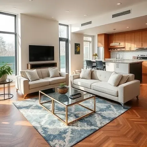 Beautifully remodeled living room in McLean VA with modern decor, natural light, hardwood floors, and elegant furnishings.