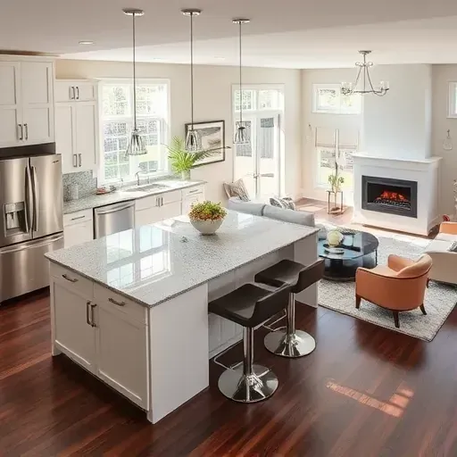 Completed home remodel in Fort Washington, MD featuring a modern kitchen and living area with elegant decor and natural light.