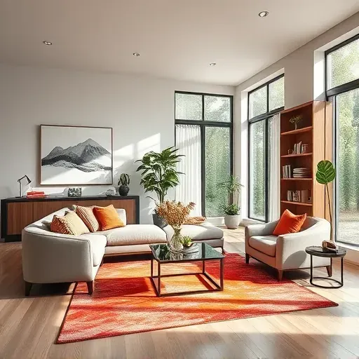 Living room in Silver Spring MD blending modern style and comfort with neutral walls, stylish art, sectional sofa, and natural light.