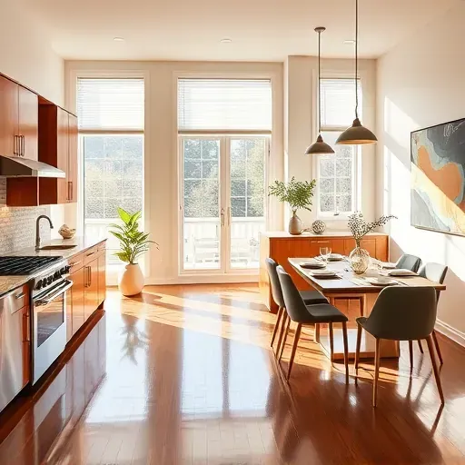 Modern kitchen remodel in Travilah MD with stainless steel appliances, granite countertops, and warm wooden cabinetry.