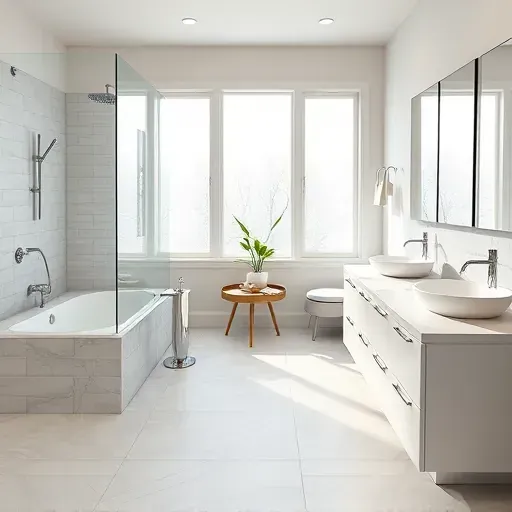 Recently remodeled bathroom in Clarksburg, MD with luxurious tub, glass shower, double vanity, and elegant decor.