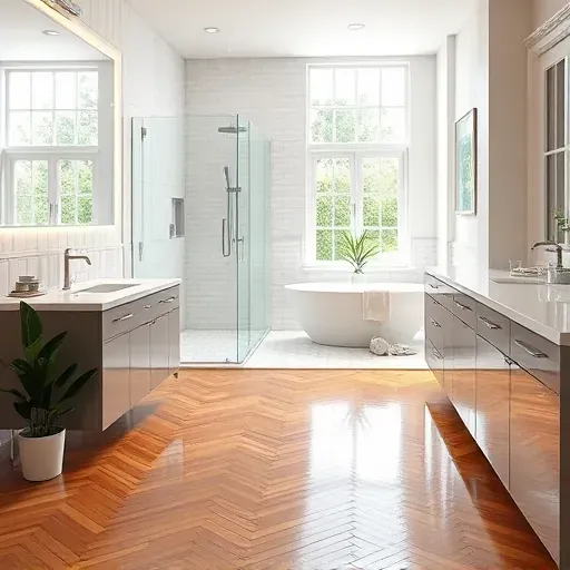 Freshly remodeled Annandale VA bathroom with modern fixtures, marble countertops, and abundant natural light.
