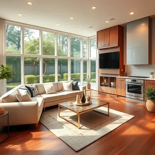 Home remodeling in Montgomery Village MD showcasing an elegant open-concept living space with modern furniture and decor.