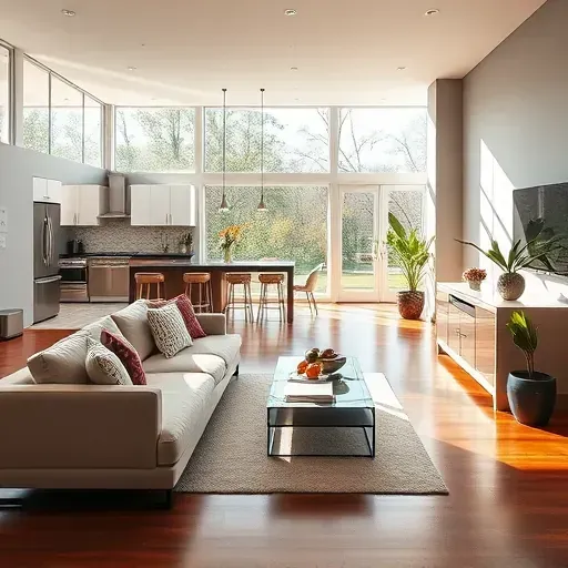 Modern open-concept living space in Hyattsville, MD, featuring high-end finishes and natural light. No people present.