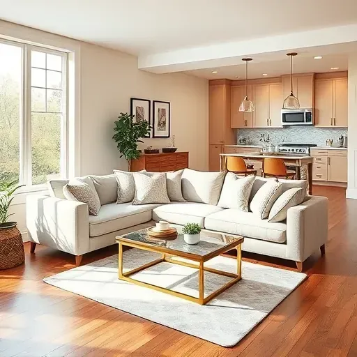 Modern living room in Aspen Hill, MD featuring elegant furnishings, natural light, and sophisticated decor elements.