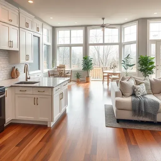 Home remodeling in Darnestown MD showcasing a modern kitchen and elegant living space with natural light and greenery.