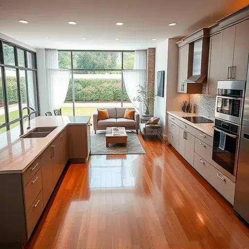Modern kitchen in Travilah MD with sleek cabinetry, granite countertops, stainless steel appliances, and natural light.