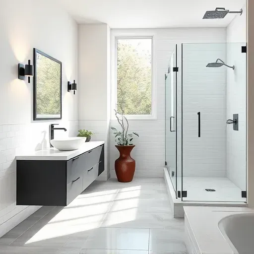 Freshly remodeled Potomac MD bathroom with modern fixtures, spacious walk-in shower, and elegant design elements.