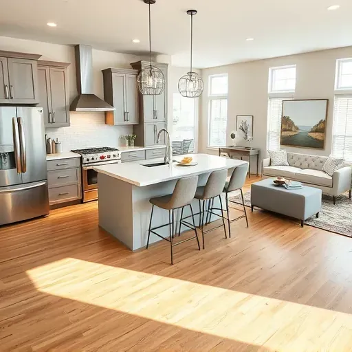 Modern kitchen remodel in Olney MD featuring sleek cabinetry, stainless steel appliances, and elegant quartz countertops.