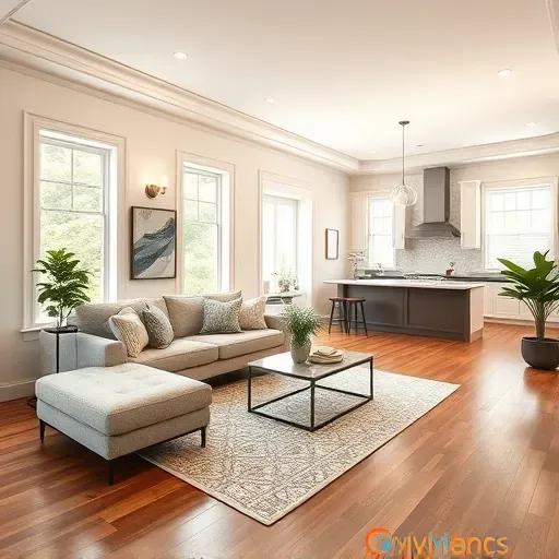 Modern Arlington living room with hardwood floors, elegant crown molding, and energy-efficient windows showcasing stylish decor.