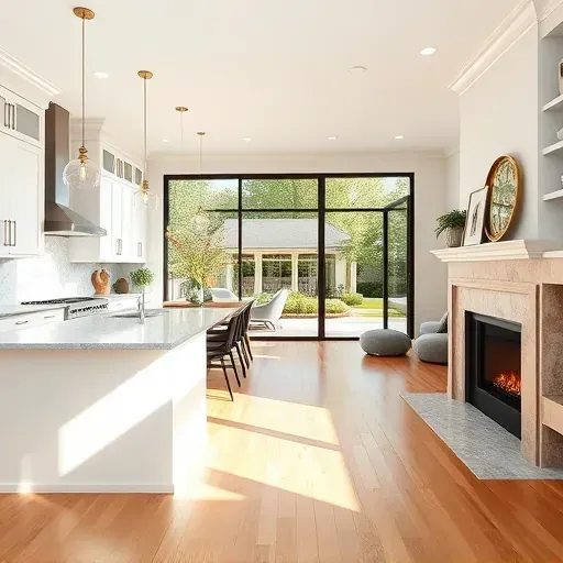 Beautiful home remodeling in Potomac MD featuring a modern kitchen, elegant living room, and landscaped garden.