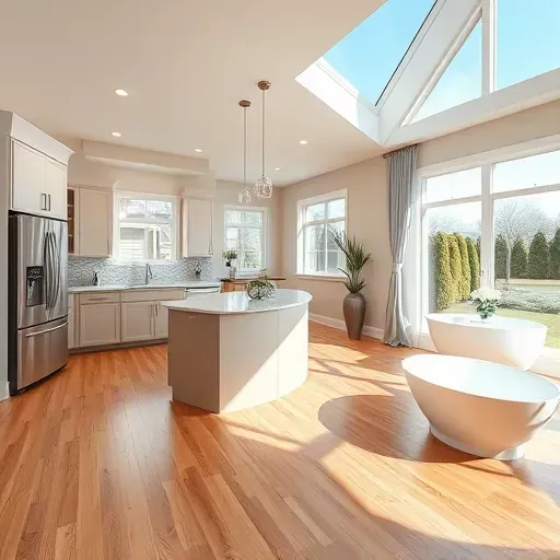 Modern open-concept living space in Olney MD with hardwood floors, sleek kitchen, and inviting décor.