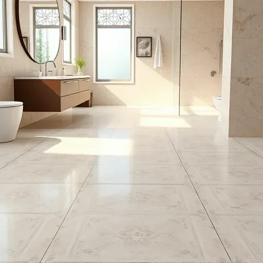 Finished bathroom floor with patterned ceramic tiles, seamless grout lines, modern vanity, and soft natural lighting in Rockville