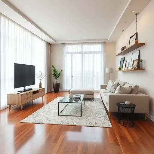 Remodeled College Park MD living room with hardwood floors, modern lighting, sofa, and stylish decor for a cozy feel.