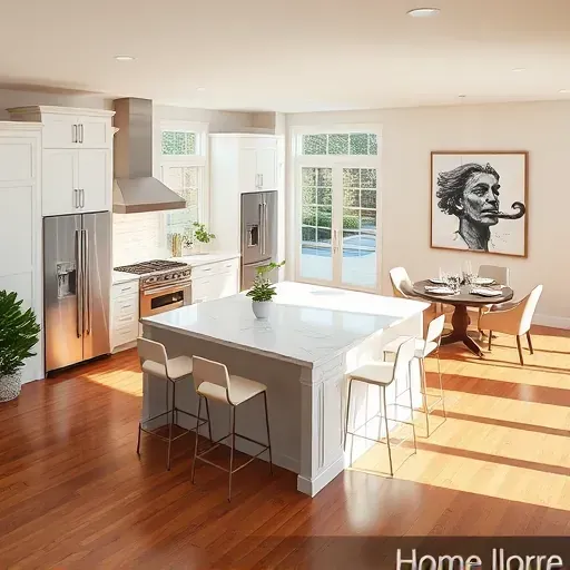 Modern kitchen in Chevy Chase, MD with sleek appliances, marble island, and spacious layout, featuring elegant decor and natural light.
