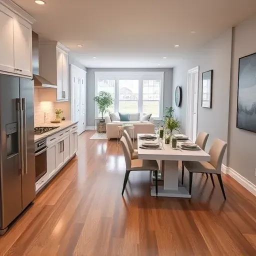 Modern kitchen renovation in Fairfax VA featuring high-end appliances, elegant decor, and warm ambiance with natural light.