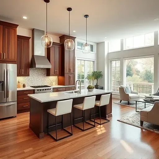 Modern kitchen remodel in Fairfax VA with sleek appliances, custom cabinetry, quartz countertops, and spacious island.