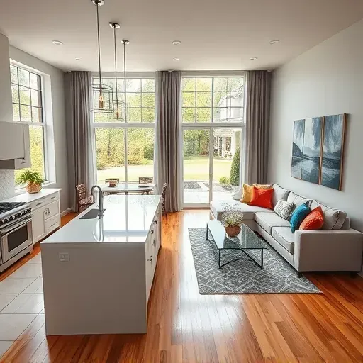 Completed home remodel in North Potomac MD featuring an open-concept kitchen and living space with modern decor.