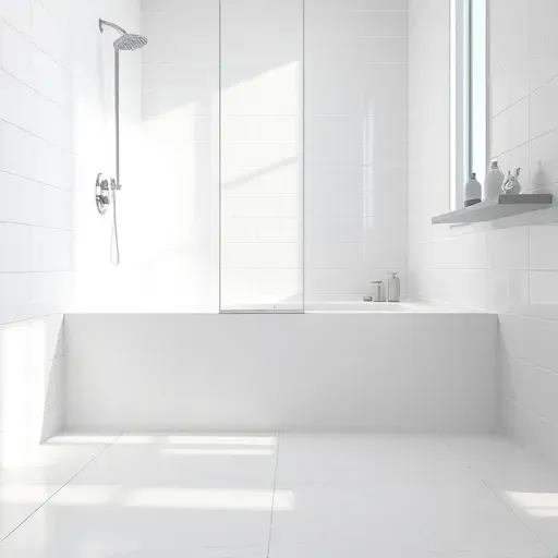 Modern bathroom with glossy tiled walls and floors showcasing precise waterproofing around shower and bathtub in Rockville MD