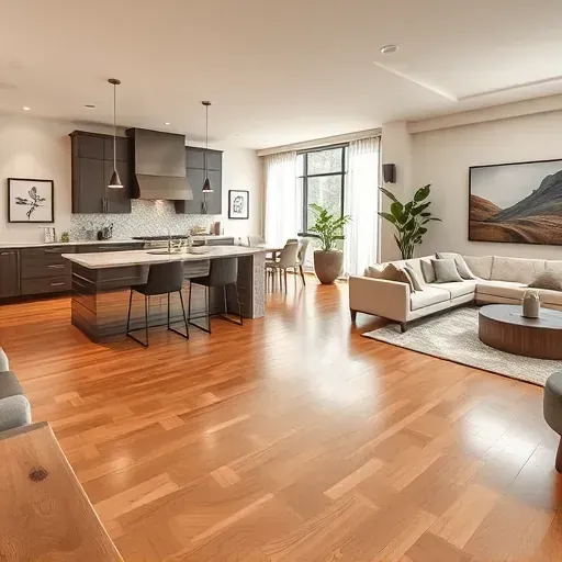 Stunning open-concept living area in remodeled Derwood MD home with modern design, hardwood floors, and stylish decor.