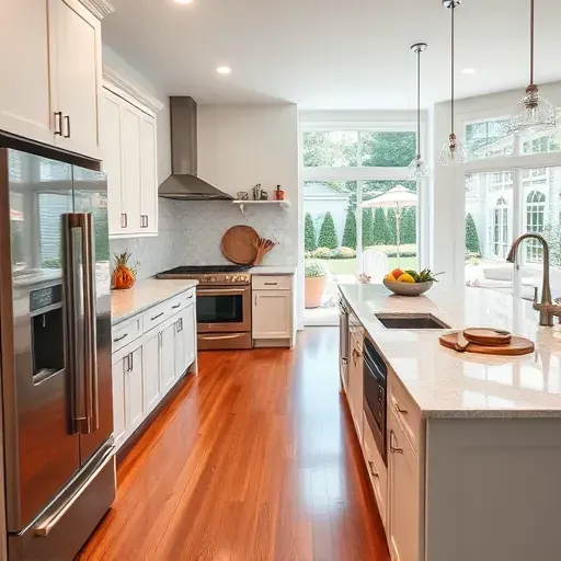 Modern kitchen renovation in College Park MD featuring stainless steel appliances, marble countertops, and open layout.