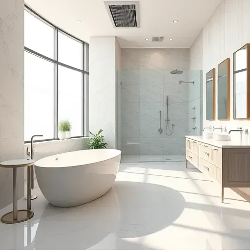 Remodeled Montgomery Village MD bathroom with sleek fixtures, marble surfaces, glass shower, and modern elegant design