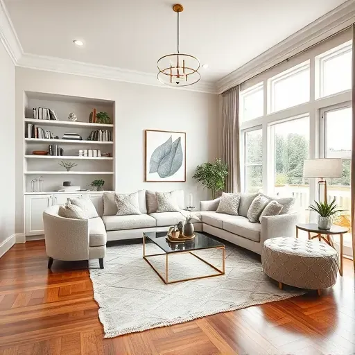 Remodeled living room in Travilah MD features modern furniture, natural light, and elegant decor for a welcoming atmosphere.