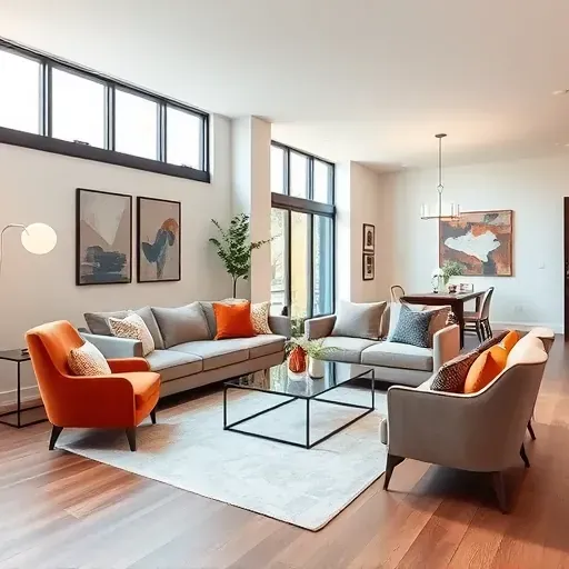 Contemporary living room remodel in Greenbelt MD featuring stylish furniture and natural light illuminating the space.