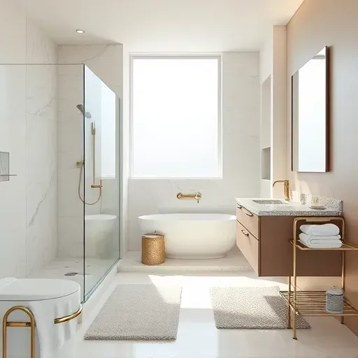 Recently remodeled bathroom in Rockville MD with modern fixtures, spacious walk-in shower, and elegant decor.