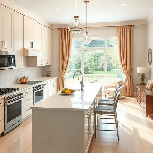 Beautifully renovated kitchen in Montgomery Village MD with modern cabinetry, quartz countertops, and stylish lighting.
