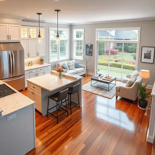 Modern kitchen remodel in Annandale VA with quartz countertops, stainless steel appliances, and bright natural light.