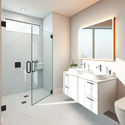 Freshly remodeled bathroom in Rockville, MD featuring modern fixtures, walk-in shower, and bright, inviting atmosphere.