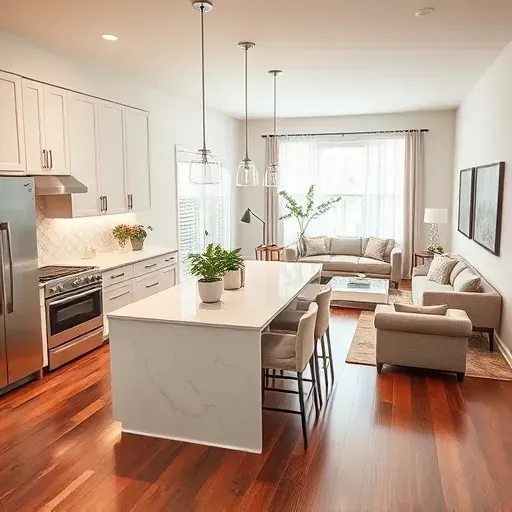 Inviting remodeled kitchen in Gaithersburg MD with modern cabinets, marble countertops, and natural lighting.