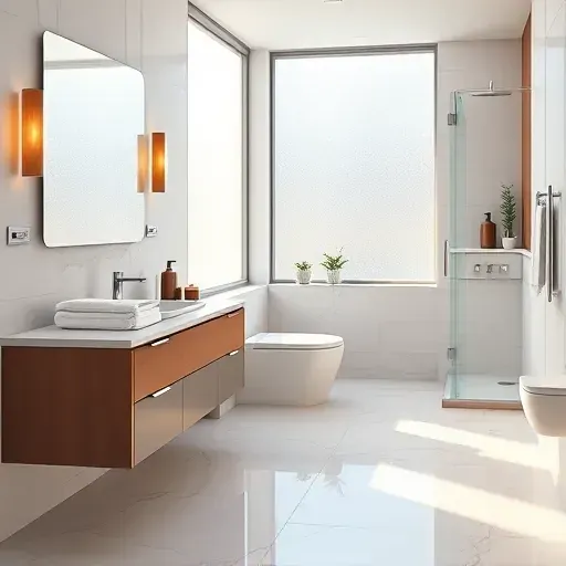 Beautifully renovated Rockville MD bathroom with modern design, sleek quartz countertops, and elegant fixtures.