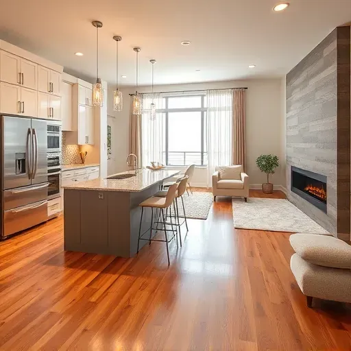 Modern kitchen remodel in Olney MD with sleek cabinetry, stainless steel appliances, granite countertops, and inviting lighting.