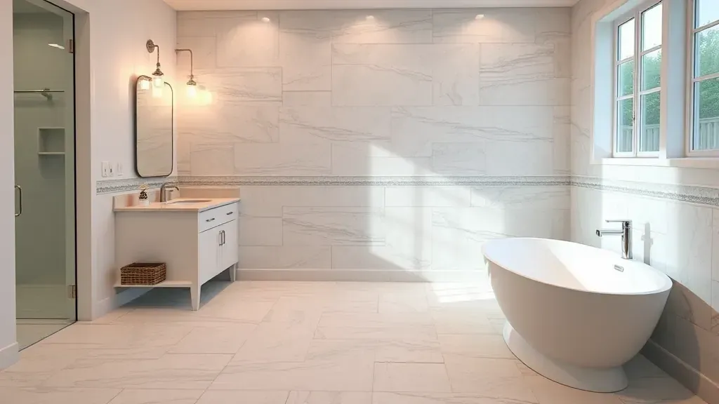 Bathroom floor tile installation project in Rockville MD featuring stylish tiles and a modern design.