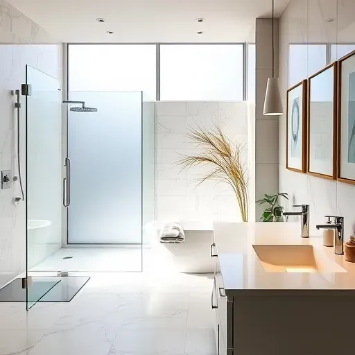 Remodeled bathroom in Bethesda MD featuring modern fixtures, walk-in shower, freestanding tub, and refined design elements.