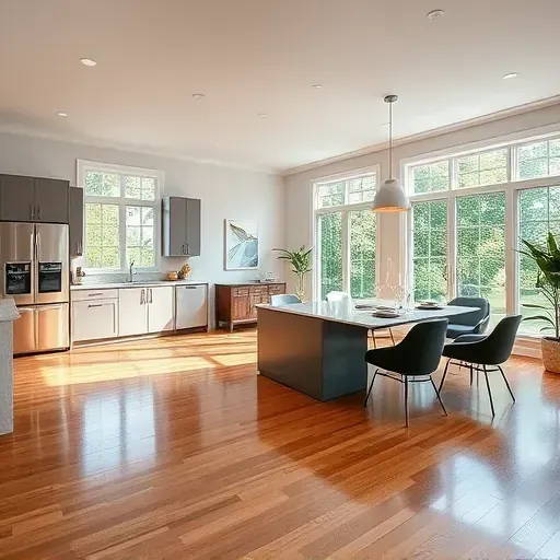 Home remodeling in McLean VA featuring an open-concept living space with hardwood floors and large windows.