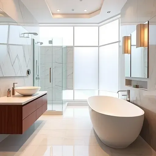 Recently remodeled bathroom in Wheaton MD with modern design, freestanding tub, walk-in shower, and neutral tones.