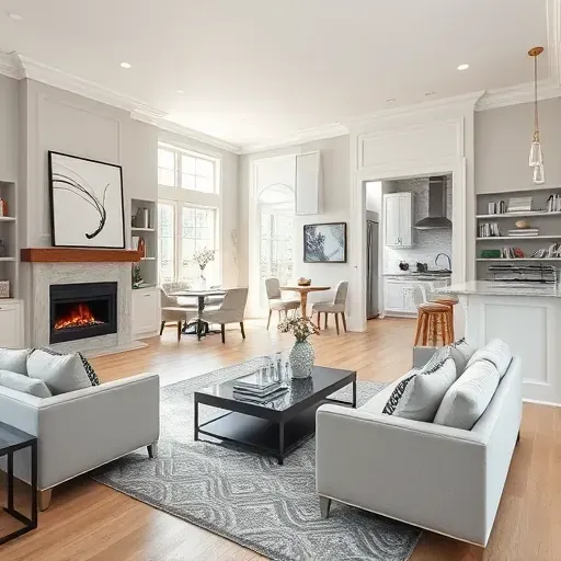 Completed home remodel in Washington DC featuring a stylish living room with light hardwood floors, elegant decor, and a cozy fireplace.