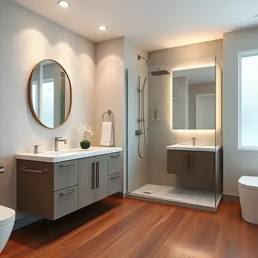 Completed bathroom remodel in Takoma Park MD featuring modern fixtures, spacious walk-in shower, elegant tilework, and stylish vanity.