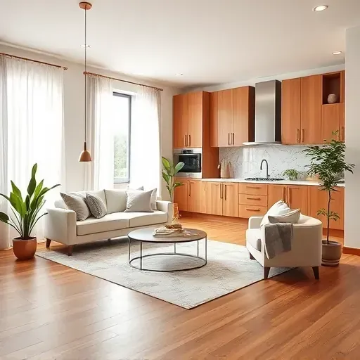 Home remodeling project in Falls Church VA features open-concept kitchen and living area with modern design elements.