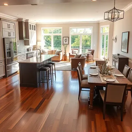 Perfectly remodeled kitchen and living area in Annandale VA with custom cabinetry elegant marble counters and modern decor