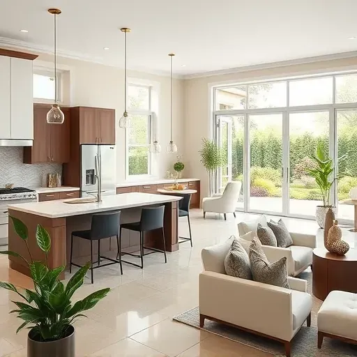 Modern Tysons VA kitchen remodel with sleek cabinetry, quartz countertops, and natural light, blending indoor and outdoor spaces.