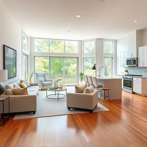 Modern living space in Montgomery Village, MD, featuring open concept layout, hardwood floors, and stylish decor.