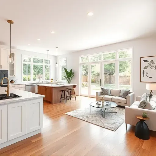 Completed home remodeling in Takoma Park MD featuring modern living space with open floor plan and natural materials.