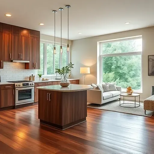 Flawless home remodeling in Darnestown MD featuring a modern kitchen with rich walnut cabinetry and stainless steel appliances.