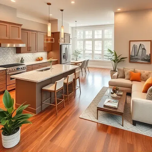 Modern kitchen remodel in Kensington MD with granite counters, stainless steel appliances, and inviting decor.