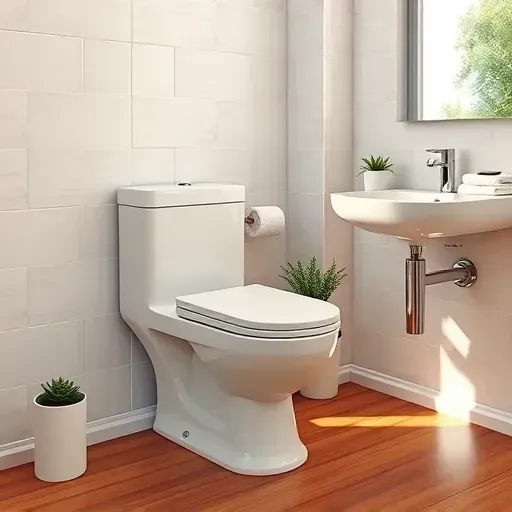 Recently installed modern bathroom toilet with sleek design, polished porcelain, soft-close lid, in a clean well-lit Rockville MD bathroom