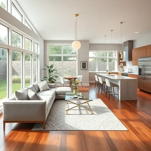 Modern open-concept living space in Arlington VA featuring hardwood floors, energy-efficient windows, and stylish furnishings.